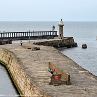 Buy canvas prints of lighthouses at the end of the piers at whitby harb by Fiona Williams