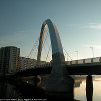 Buy canvas prints of Glasgows Clyde Arc from underneath by Fiona Williams