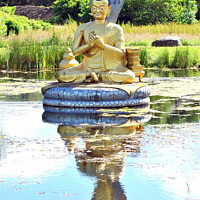 Buy canvas prints of Nagarjuana statue in a pond at Samye Ling Buddhist by Fiona Williams