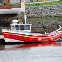 Buy canvas prints of Orange boat at Whitby harbour by Fiona Williams