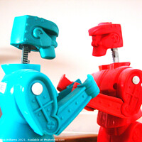 Buy canvas prints of Retro Rock Em Sock Em Robot Toy by Fiona Williams