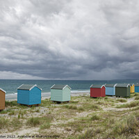 Buy canvas prints of Beach Huts  and Coastal Sea View Findhorn Moray Scotland by Iain Gordon