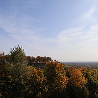 Buy canvas prints of Beautiful autumn panorama, landscape, top view, Vladimir city, Russia. Outdoor  by Karina Osipova