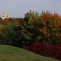Buy canvas prints of Beautiful autumn panorama, landscape, top view, by Karina Osipova