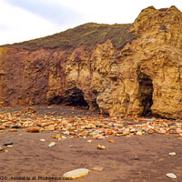 Buy canvas prints of Caves at Blackhall Rocks beach by Janet Kelly