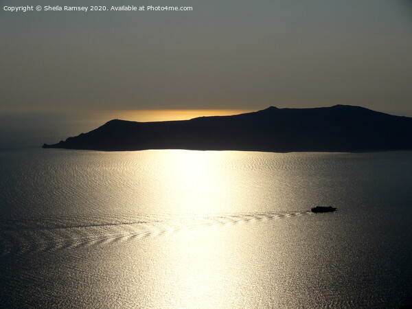 Last boat to Santorini Picture Board by Sheila Ramsey
