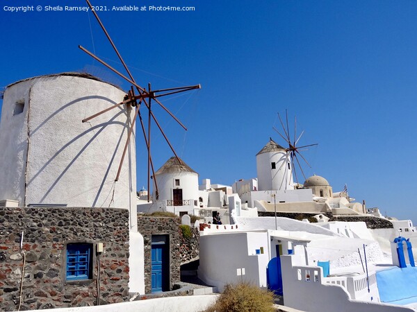 Windmills at Oia Santorini Picture Board by Sheila Ramsey