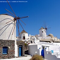 Buy canvas prints of Windmills at Oia Santorini by Sheila Ramsey