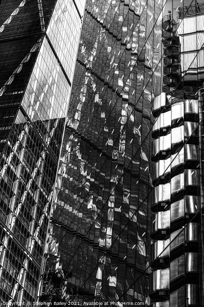 Multiple buildings reflecting off each other in London Picture Board by Stephen Bailey