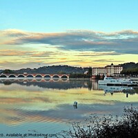 Buy canvas prints of Reflection on the river Tarn in Moissac in South W by Karen Noble