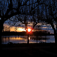 Buy canvas prints of Sunset in Moissac South West of France, a lovely sunset at a picnic area next to the river Tarn, by Karen Noble