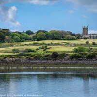 Buy canvas prints of Green Hills of Lelant Landscape, St Uny's Church, Cornwall by Rika Hodgson
