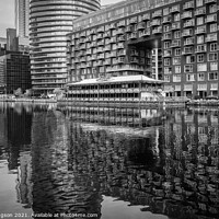 Buy canvas prints of Black & White reflections of skyscrapers, Canary Wharf, London by Rika Hodgson