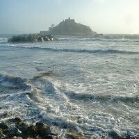 Buy canvas prints of St Michael's Mount In the rain, Marazion, Cornwall by Rika Hodgson