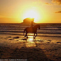 Buy canvas prints of Horse and rider, Portreath beach, Cornwall by Rika Hodgson