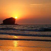 Buy canvas prints of Golden sunset, seascape Portreath Beach, Cornwall, by Rika Hodgson