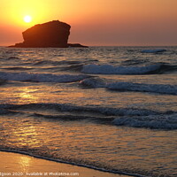 Buy canvas prints of Golden sunset, seascape at Portreath Beach, Cornwa by Rika Hodgson