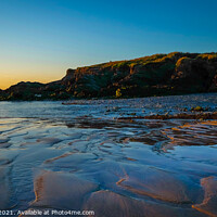 Buy canvas prints of Sunset of the wet Gwithian sands, Godrevy, Hayle Cornwall, England by Rika Hodgson