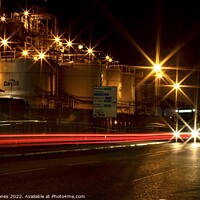 Buy canvas prints of Industry at night slow shutter speed light trails  by Helen Jones