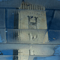 Buy canvas prints of Liverpool Mersey Tunnel Art Deco air vent reflection in puddle  by Helen Jones