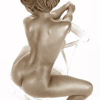 Buy canvas prints of Sitting nude from above - in sepia by Robert MacDowall