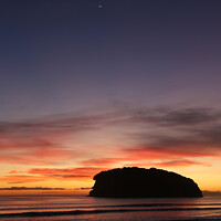 Buy canvas prints of Dawn with new Moon at Whangamata Beach, New Zealand by Robert MacDowall