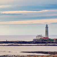 Buy canvas prints of Sunrise at St Mary's Lighthouse  by Janet Carmichael