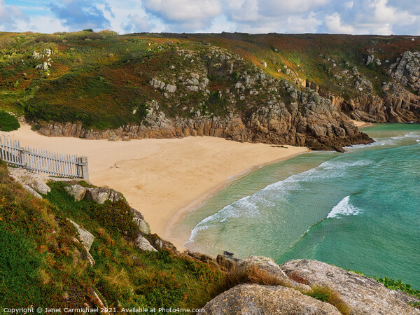 Serene Oasis of Porthcurno Picture Board by Janet Carmichael