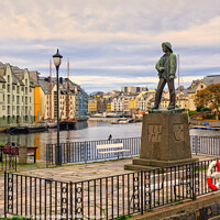 Buy canvas prints of The Fisher Boy Statue at Alesund by Janet Carmichael