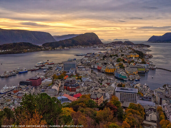 Glorious Autumn Evening in Alesund Picture Board by Janet Carmichael