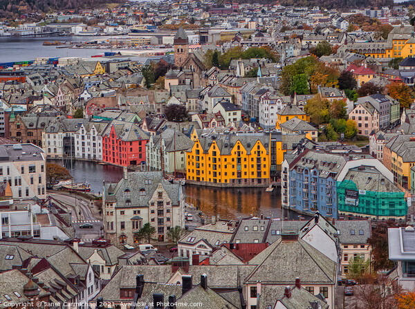 Colourful Alesund Rooftops Picture Board by Janet Carmichael