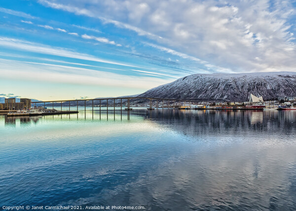Tromso Bridge and the Arctic Cathedral Picture Board by Janet Carmichael