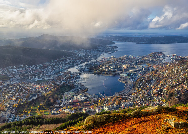 Bergen from Mount Ulriken Picture Board by Janet Carmichael