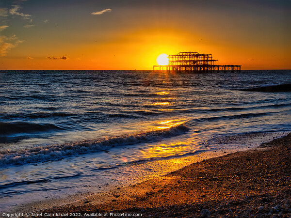 Golden Sunset Over Iconic West Pier Picture Board by Janet Carmichael