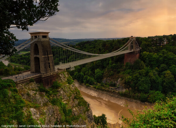 Majestic Sunset over Clifton Bridge Picture Board by Janet Carmichael