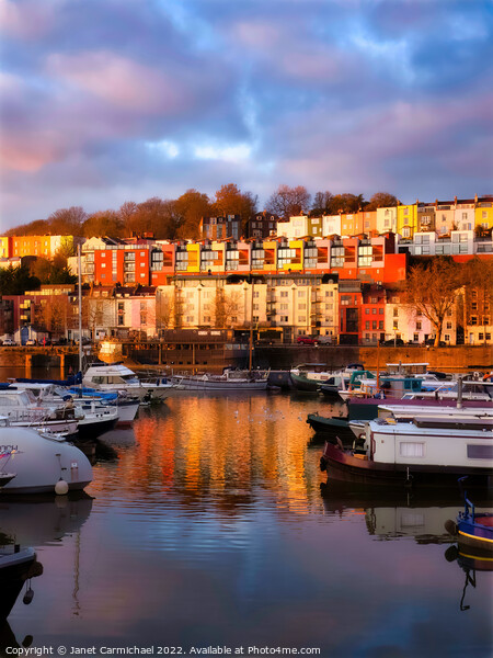 Golden Glow at Bristol Marina Picture Board by Janet Carmichael