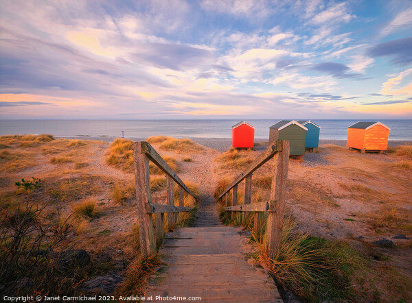 A Serene Dusk at Findhorn Beach Picture Board by Janet Carmichael