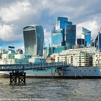 Buy canvas prints of Londons Warship vs Architecture by Janet Carmichael