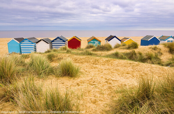 Vibrant Southwold Beach Huts Picture Board by Janet Carmichael