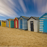 Buy canvas prints of Golden Sands and Rainbow Sheds by Janet Carmichael