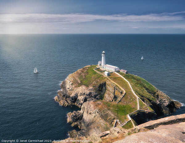 Sailing the Serene Seas at South Stack Picture Board by Janet Carmichael