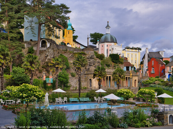 An Evening Stroll in Portmeirion Picture Board by Janet Carmichael