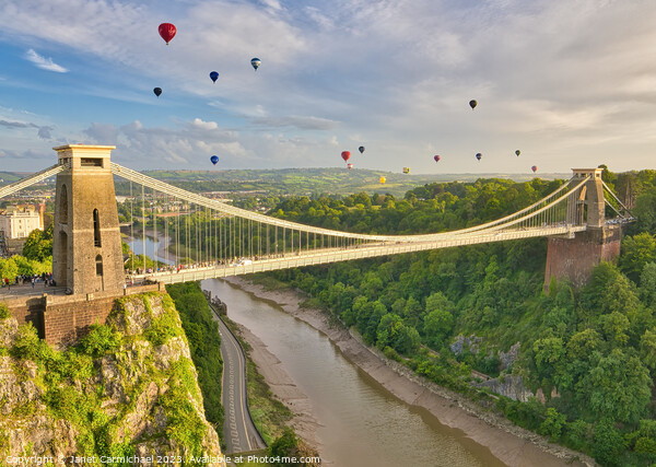 Iconic Clifton Bridge Hot Air Balloon Mass Ascent Picture Board by Janet Carmichael