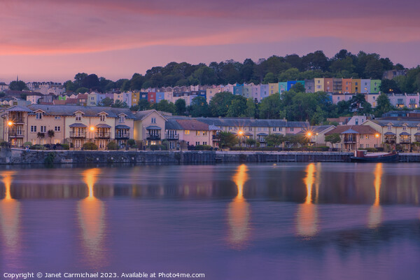 Sunset Skies over the Coloured Houses of Bristol Picture Board by Janet Carmichael
