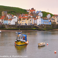 Buy canvas prints of Tranquillity at Staithes Waterfront by Janet Carmichael