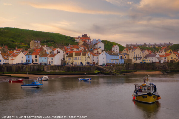 Staithes Waterfront and Beach Picture Board by Janet Carmichael