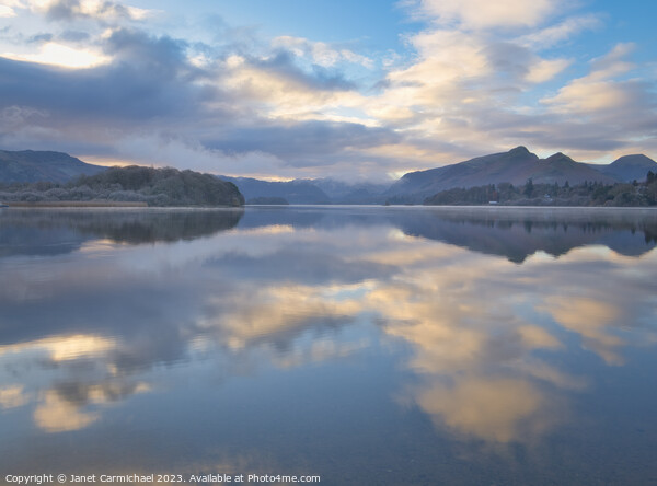 Derwentwater Sunrise Reflections Picture Board by Janet Carmichael