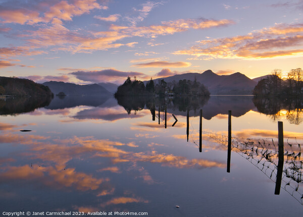 Sunset over Derwentwater Picture Board by Janet Carmichael