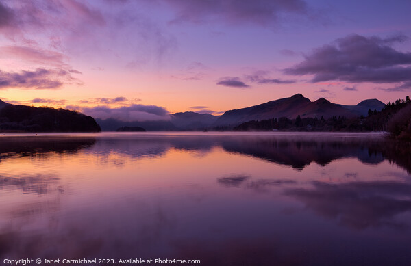 Sunset Silhouettes at Derwentwater Picture Board by Janet Carmichael