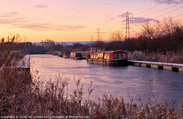 Winter Sunrise over a Frozen River Carron Picture Board by Janet Carmichael